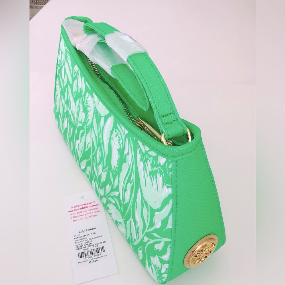 Lilly Pulitzer Tamara Shoulder Bag-Fauna Green-Tulip To Tango-NWT In Package. - Picture 4 of 13
